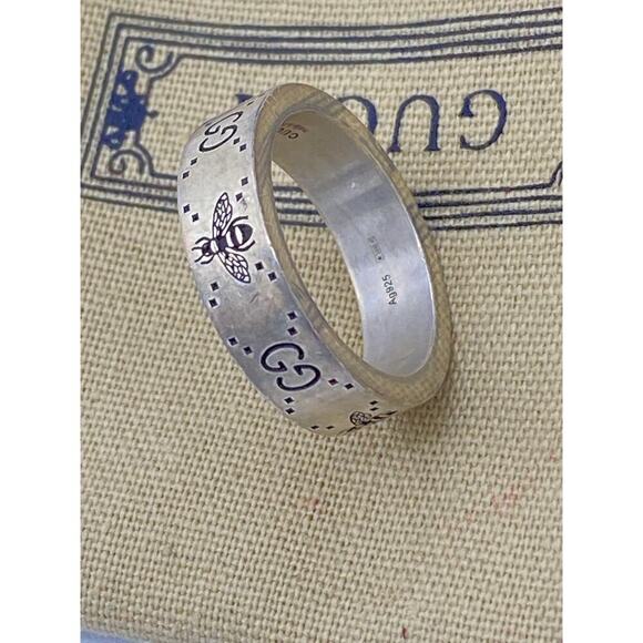 Authentic Gucci Sterling Silver Bee and GG Motif Ring - Size 8.5 - Picture 3 of 10